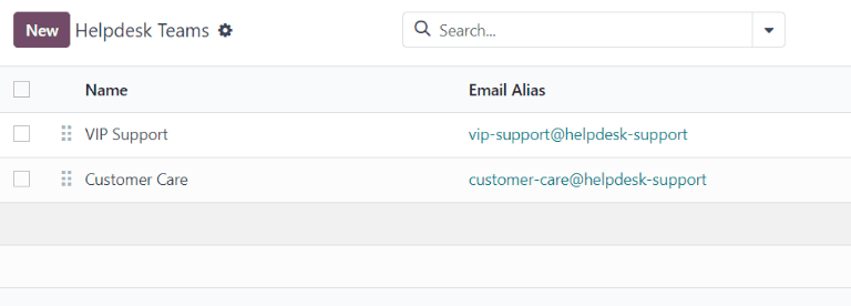 Odoo Helpdesk teams and ticket overview.