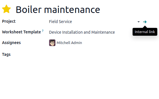Worksheet template selection for an Odoo Field Service project.