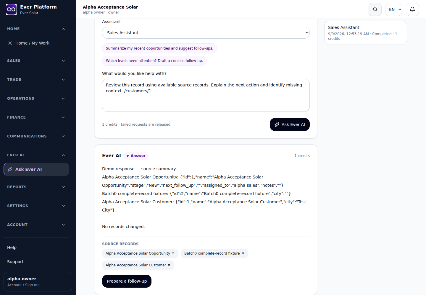 Completed Ever AI response from the local fixture provider with authorized sources