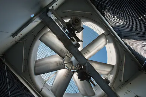 Fan and mechanical components inside a chiller.